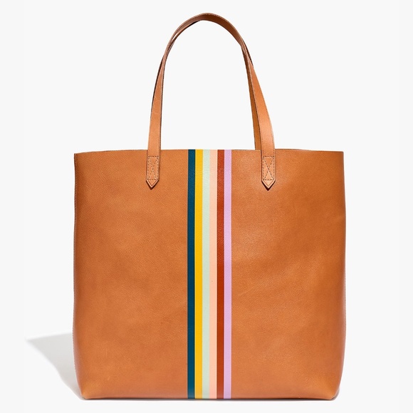 Madewell Handbags - New MADEWELL Transport Leather Tote Rainbow Stripe
